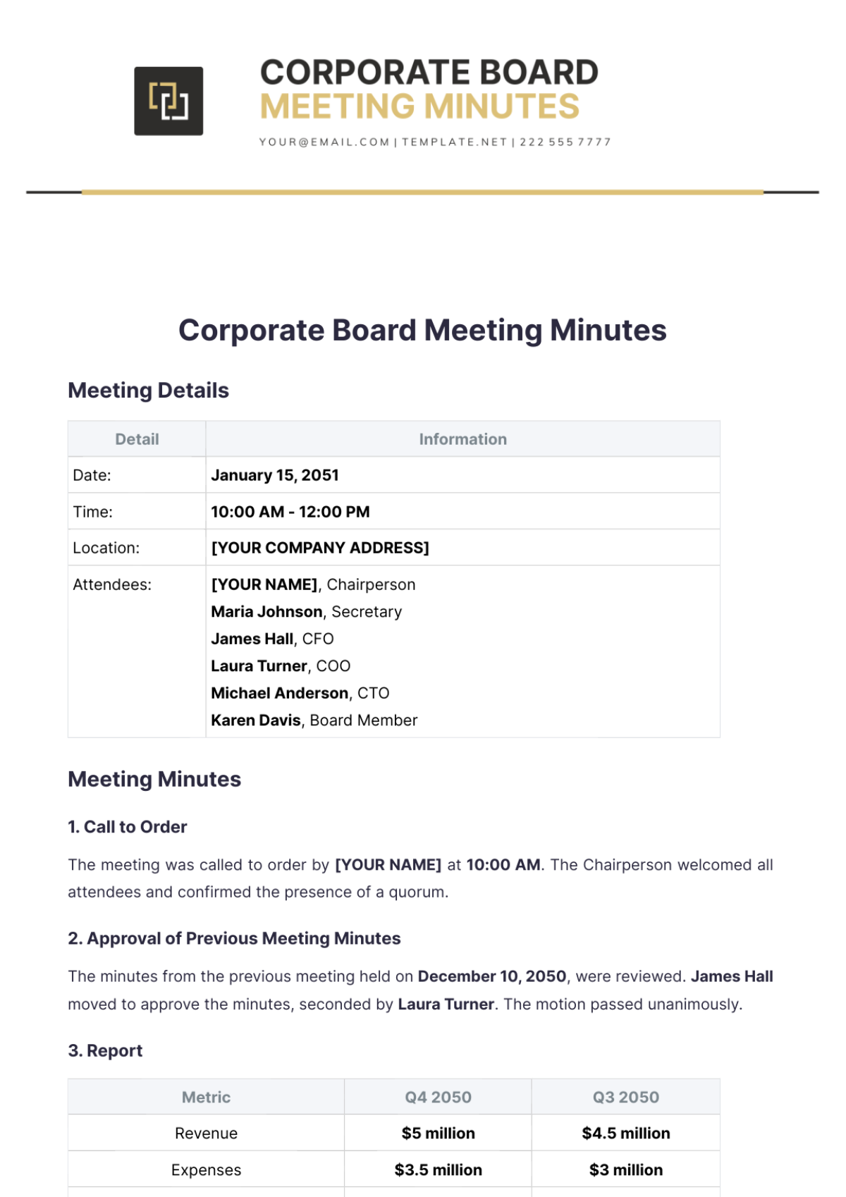 Corporate Board Meeting Minutes Template - Edit Online & Download