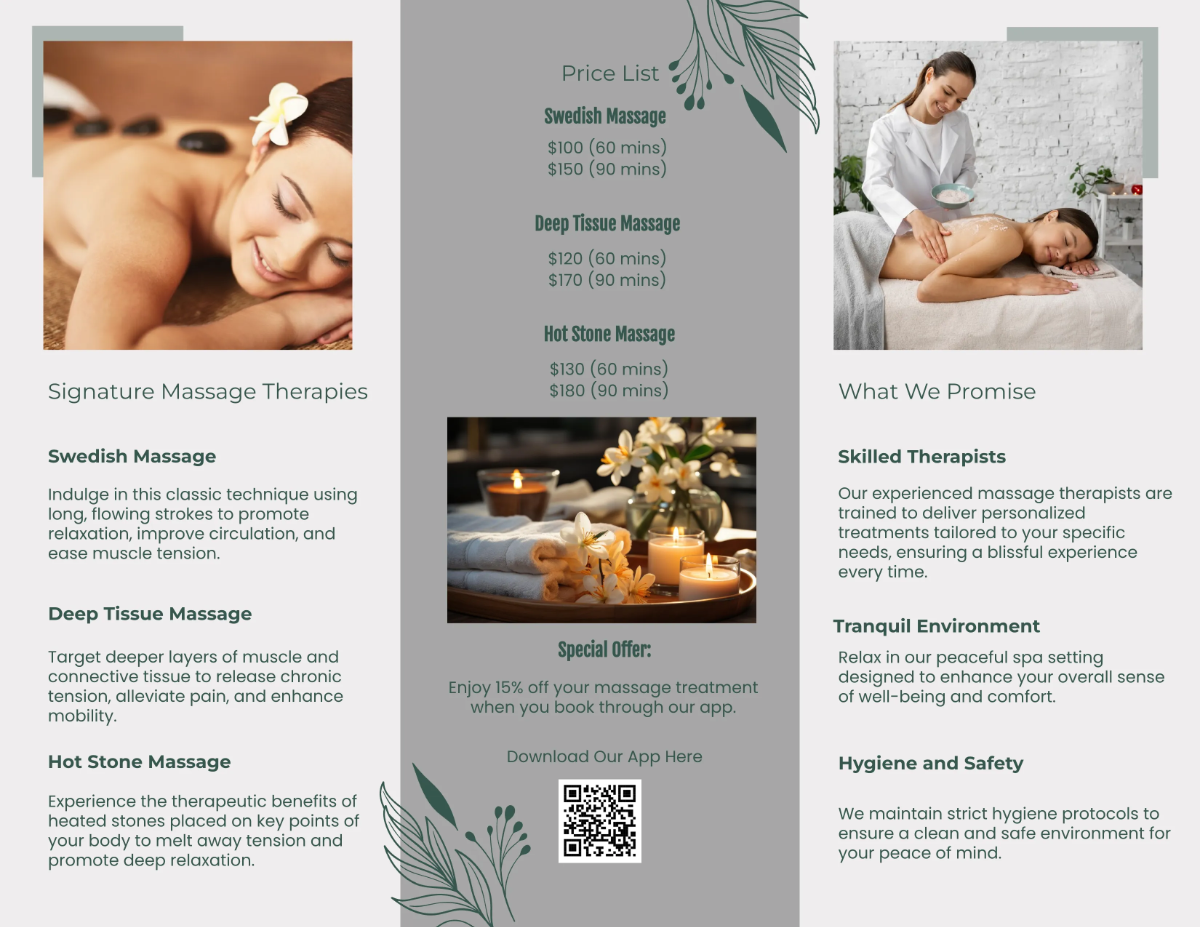 Free Spa Massage Brochure Template to Edit Online