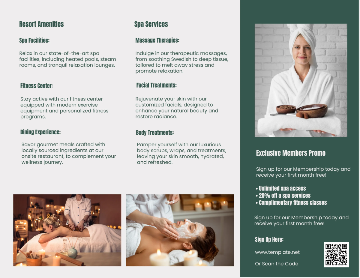Free Spa Resort Tri Fold Brochure Template to Edit Online