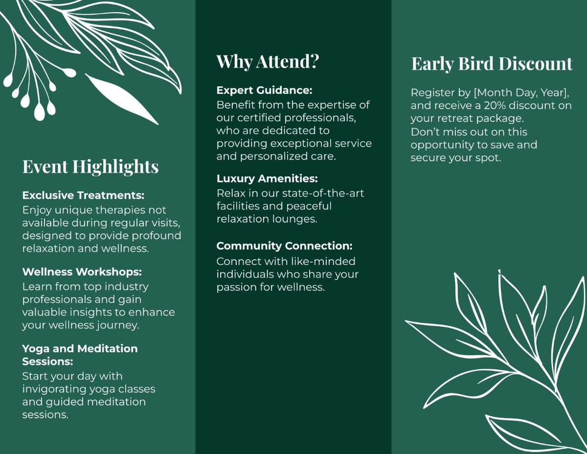 Free Spa Event Brochure Template to Edit Online