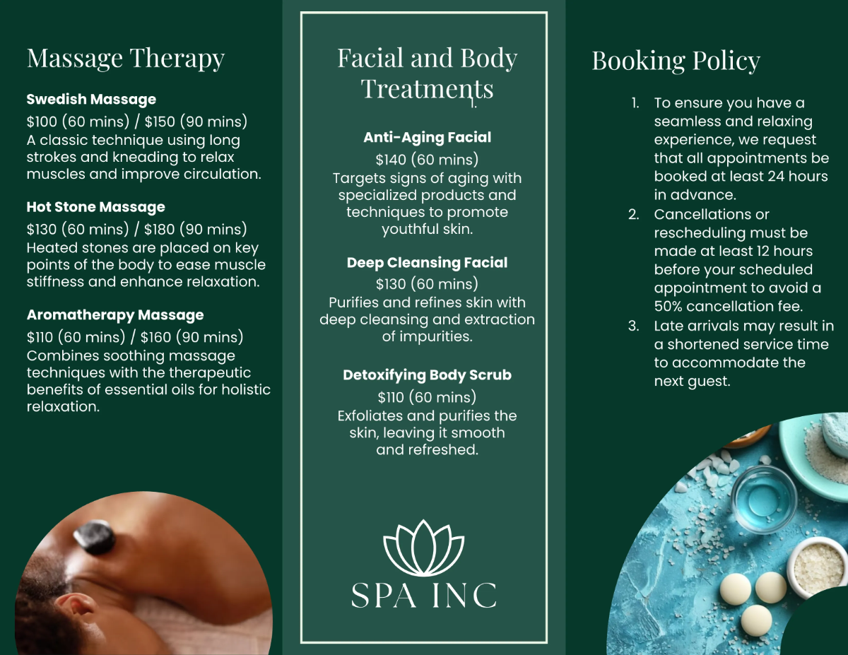 Free Spa Service Brochure Template to Edit Online