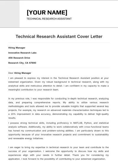 Free Technical Research Assistant Cover Letter to Edit Online