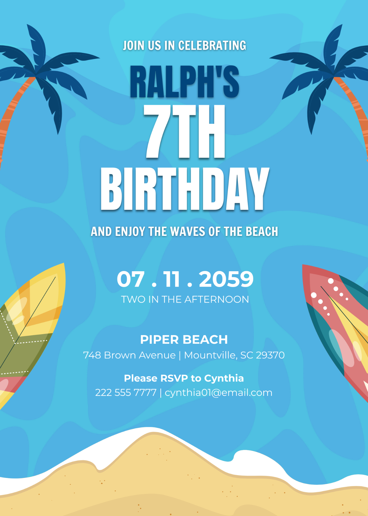 Surfs Up Beach Birthday Invitation