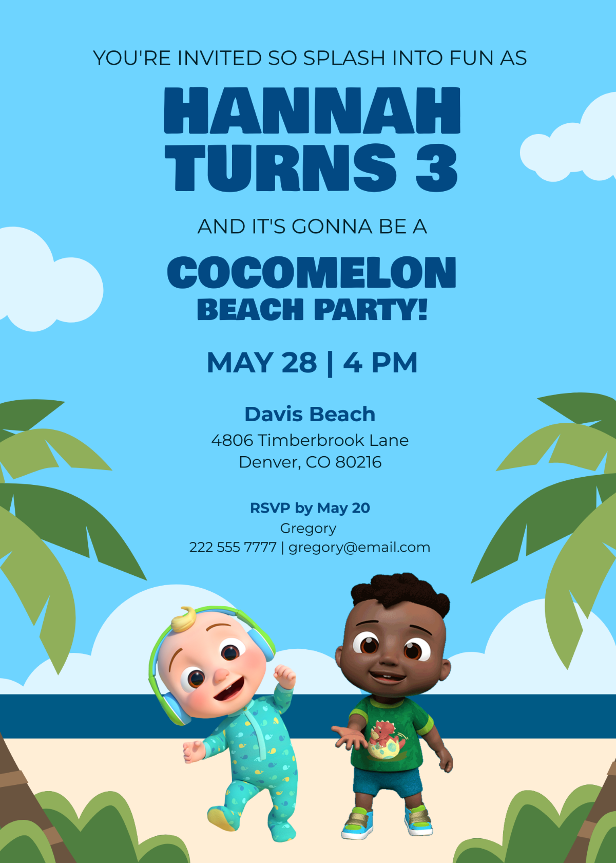 Cocomelon Beach Birthday Invitation