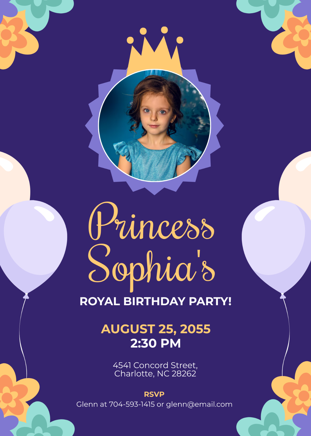 Princess Birthday Invitation With Photo