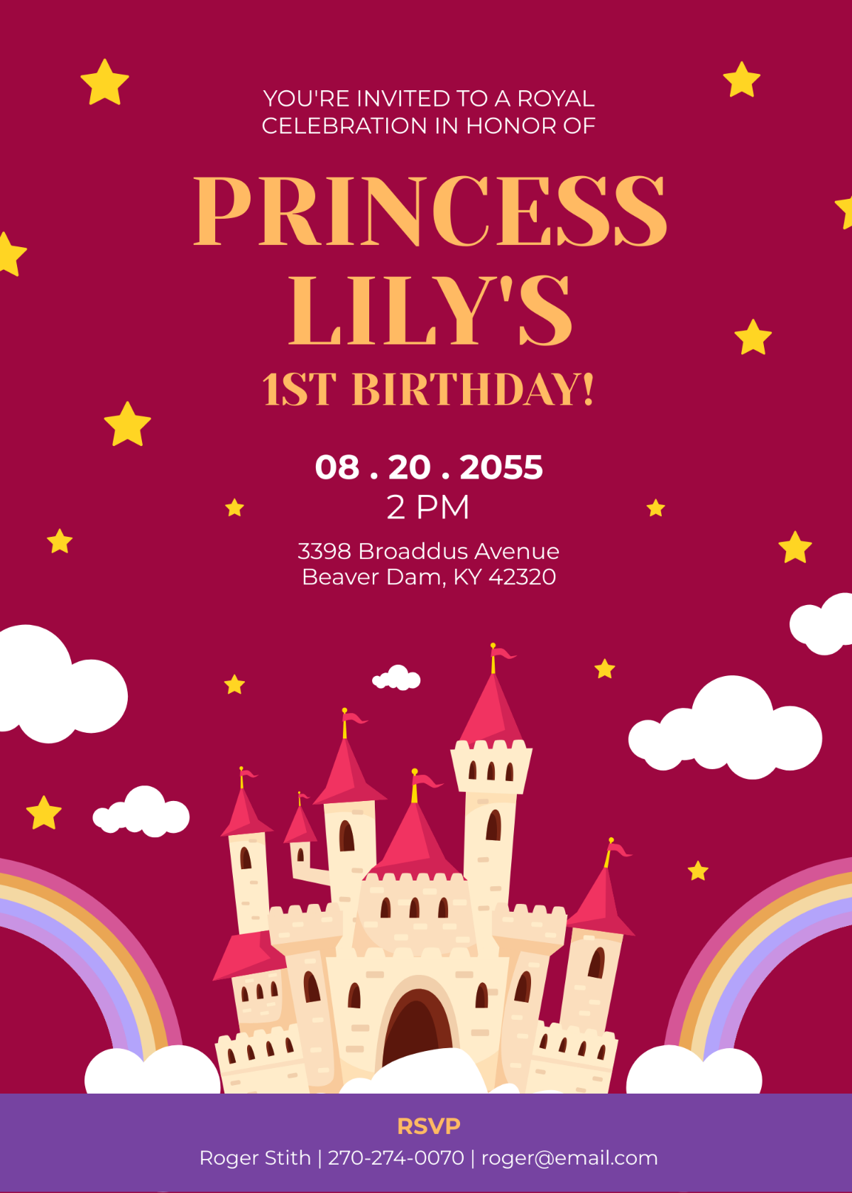 Princess 1st Birthday Invitation