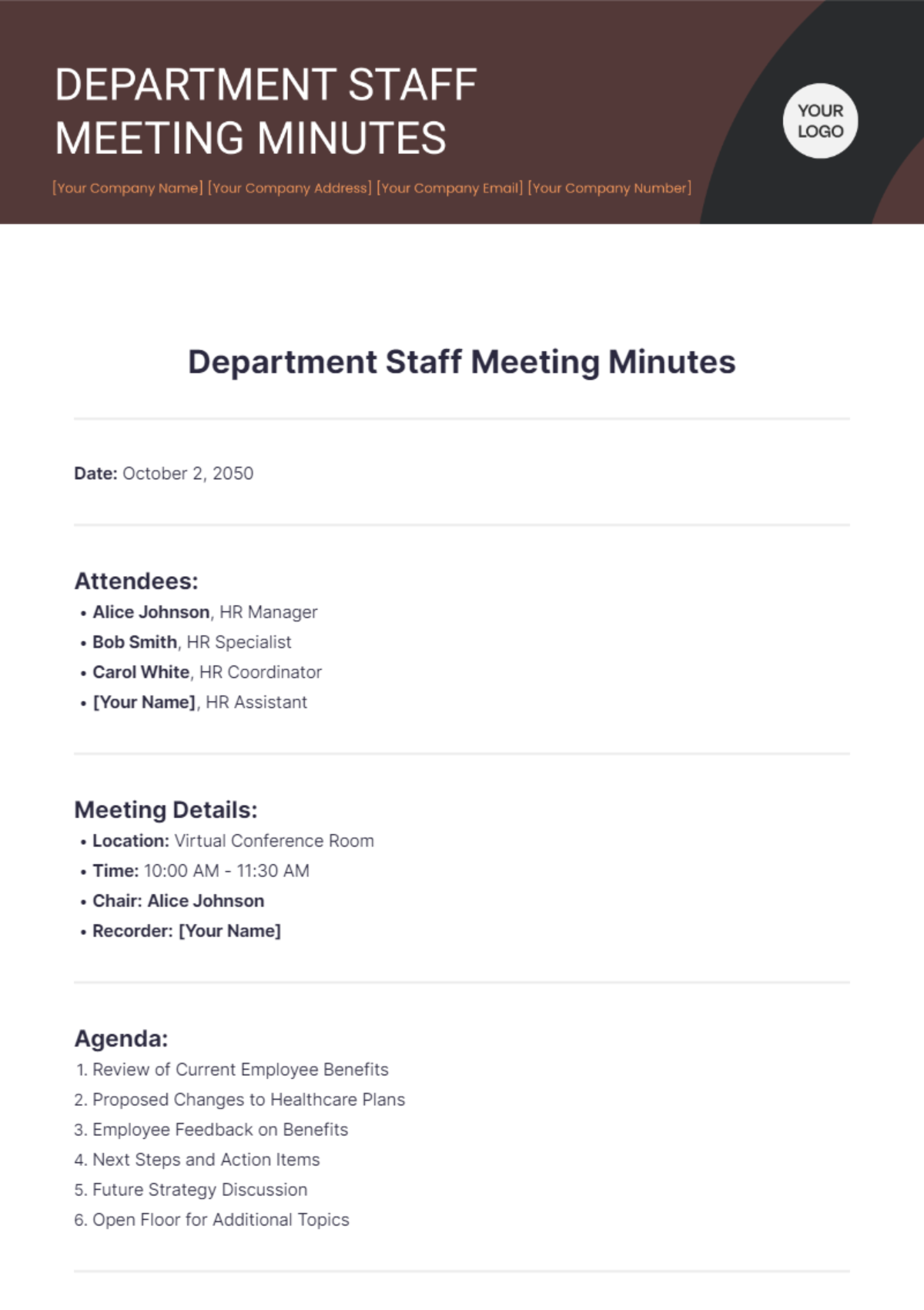 Departmental Staff Meeting Minutes Template - Edit Online & Download