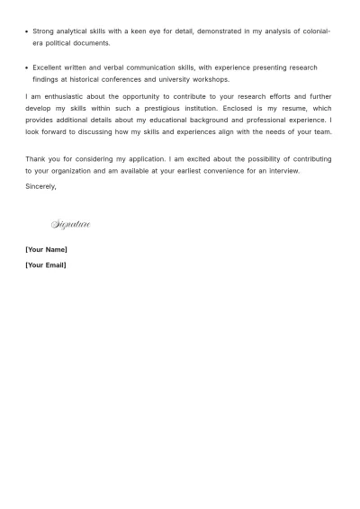 Free History Research Assistant Cover Letter to Edit Online