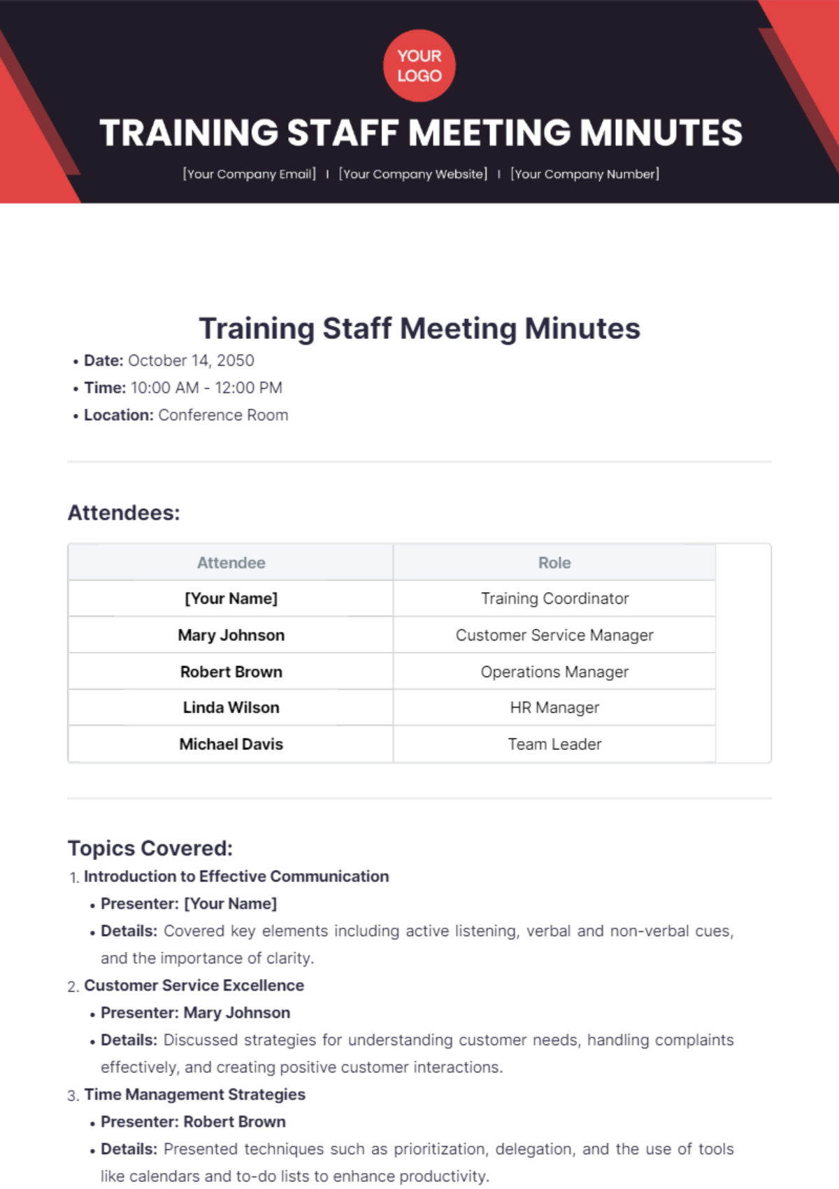 Training Staff Meeting Minutes Template - Edit Online & Download