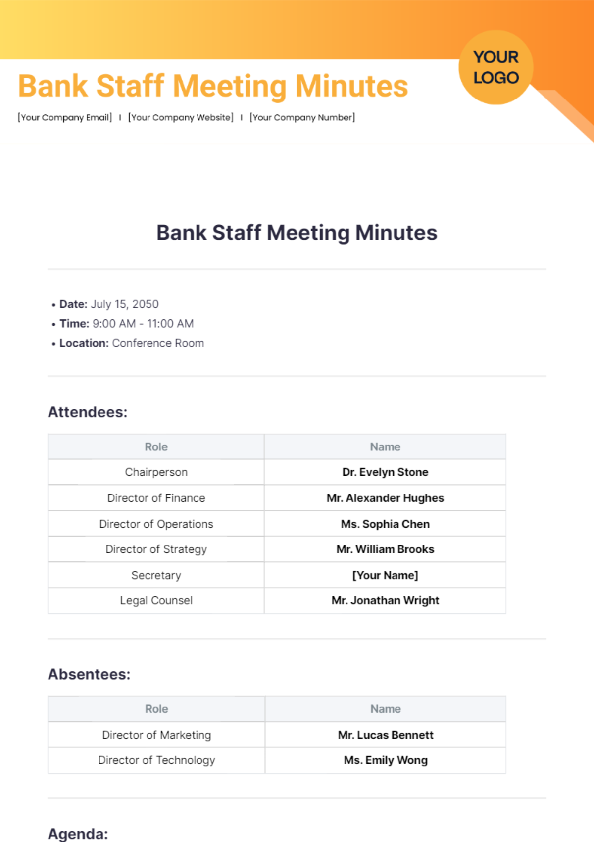 Bank Staff Meeting Minutes Template - Edit Online & Download