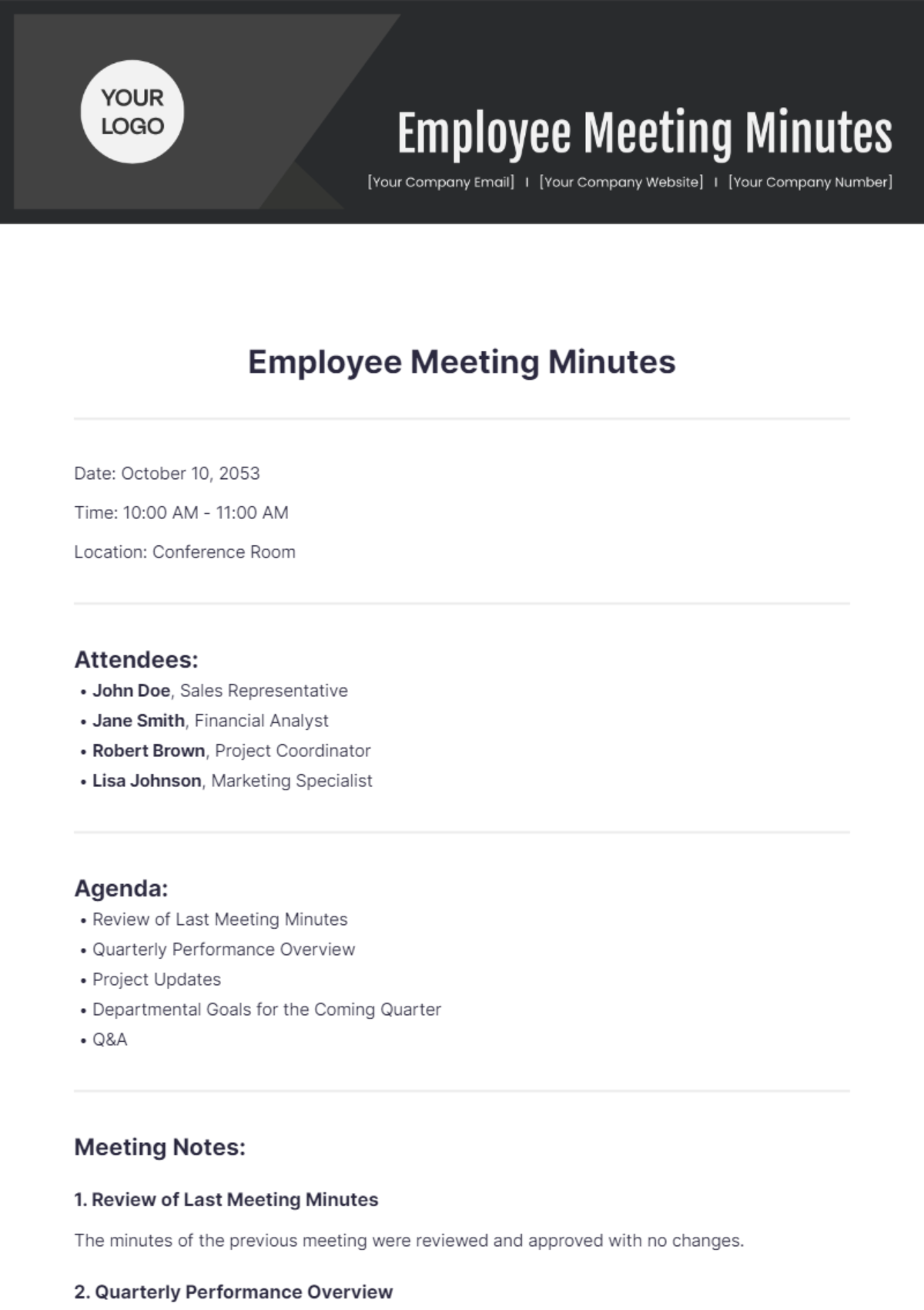 Employee Meeting Minutes Template - Edit Online & Download