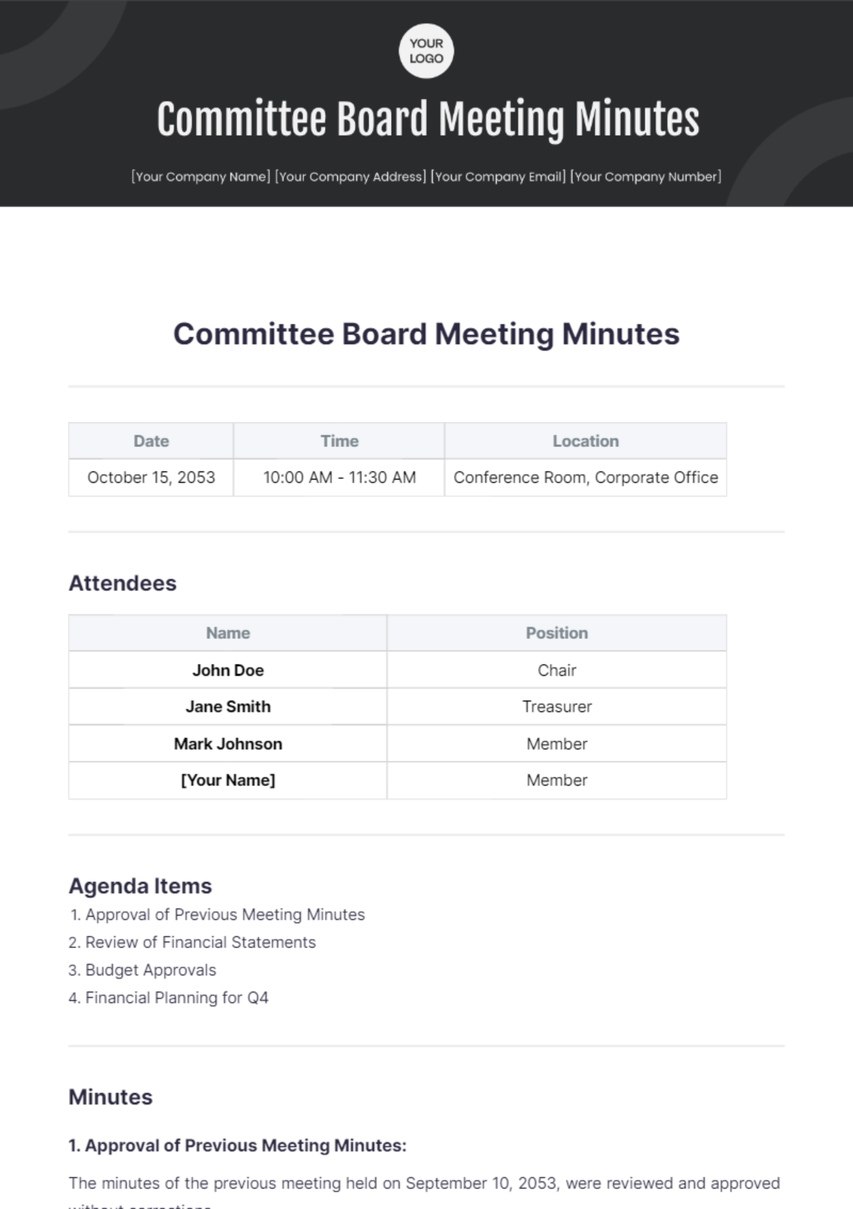 Committee Board Meeting Minutes Template - Edit Online & Download