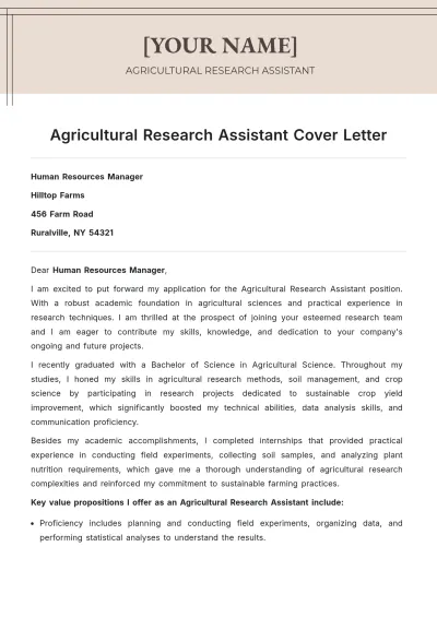 Free Agricultural Research Assistant Cover Letter to Edit Online