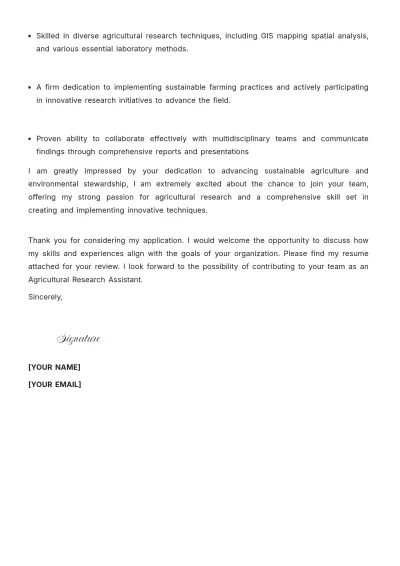 Free Agricultural Research Assistant Cover Letter to Edit Online