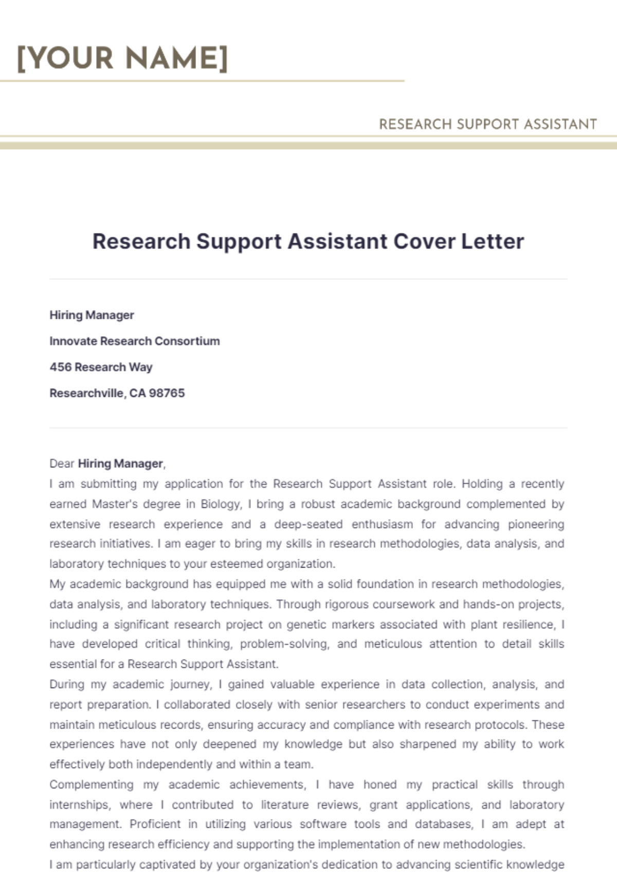 Research Support Assistant Cover Letter