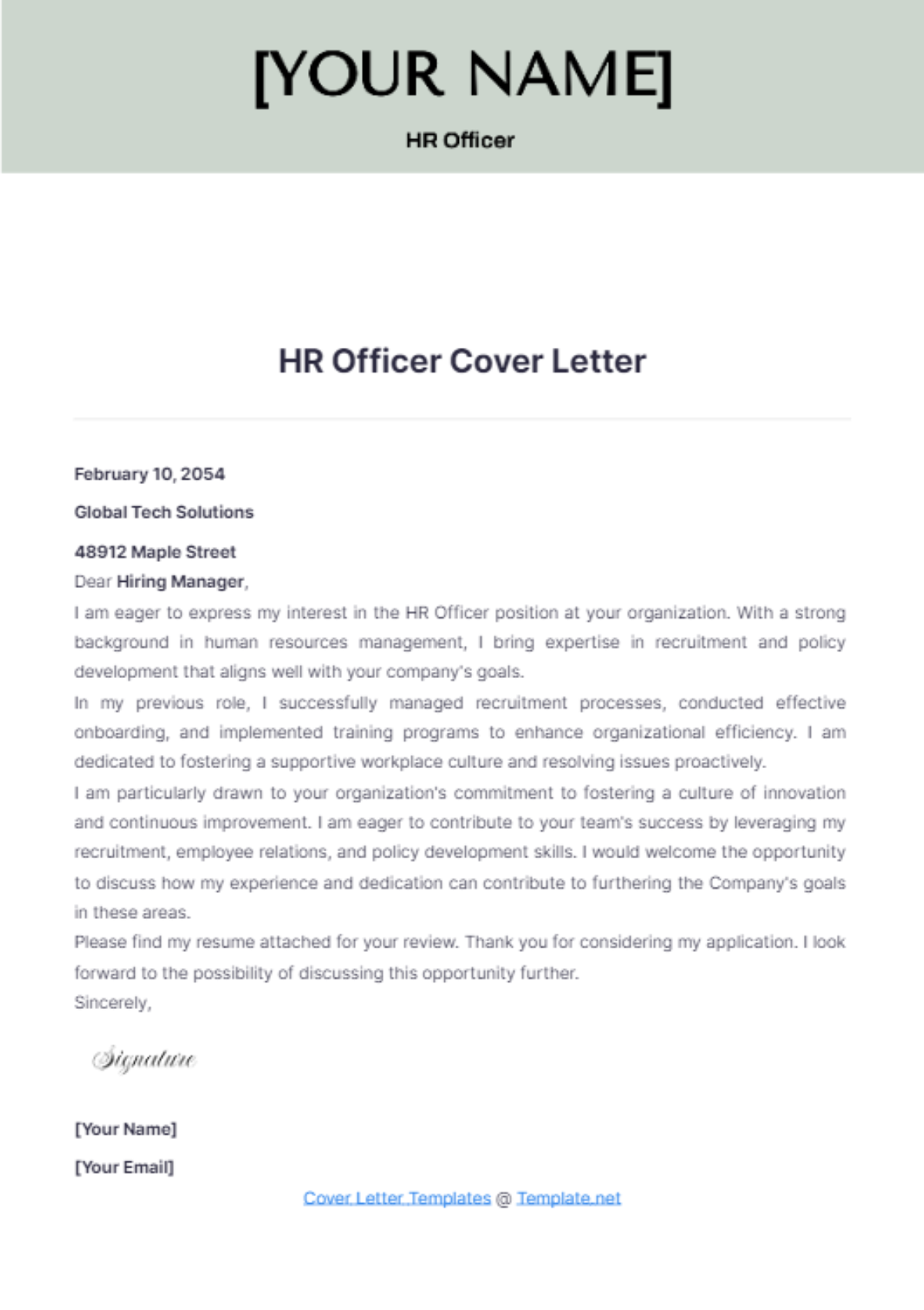 HR Officer Cover Letter - Edit Online & Download