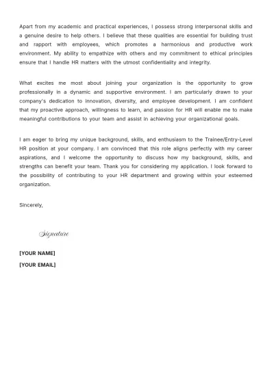 Free HR Trainee Cover Letter to Edit Online
