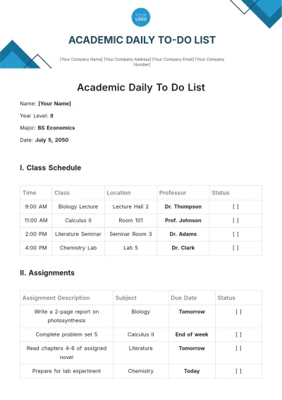 Free Academic Daily To Do List Template to Edit Online