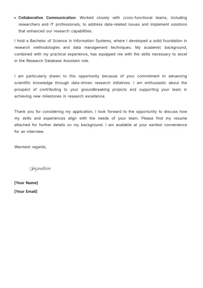 Free Research Database Assistant Cover Letter to Edit Online