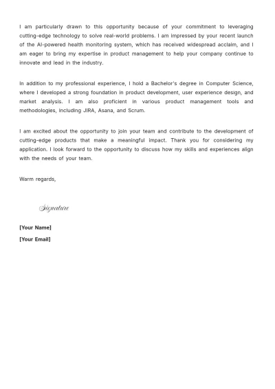 Free Product Manager Cover Letter to Edit Online