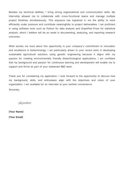 Free Research And Development Assistant Cover Letter to Edit Online