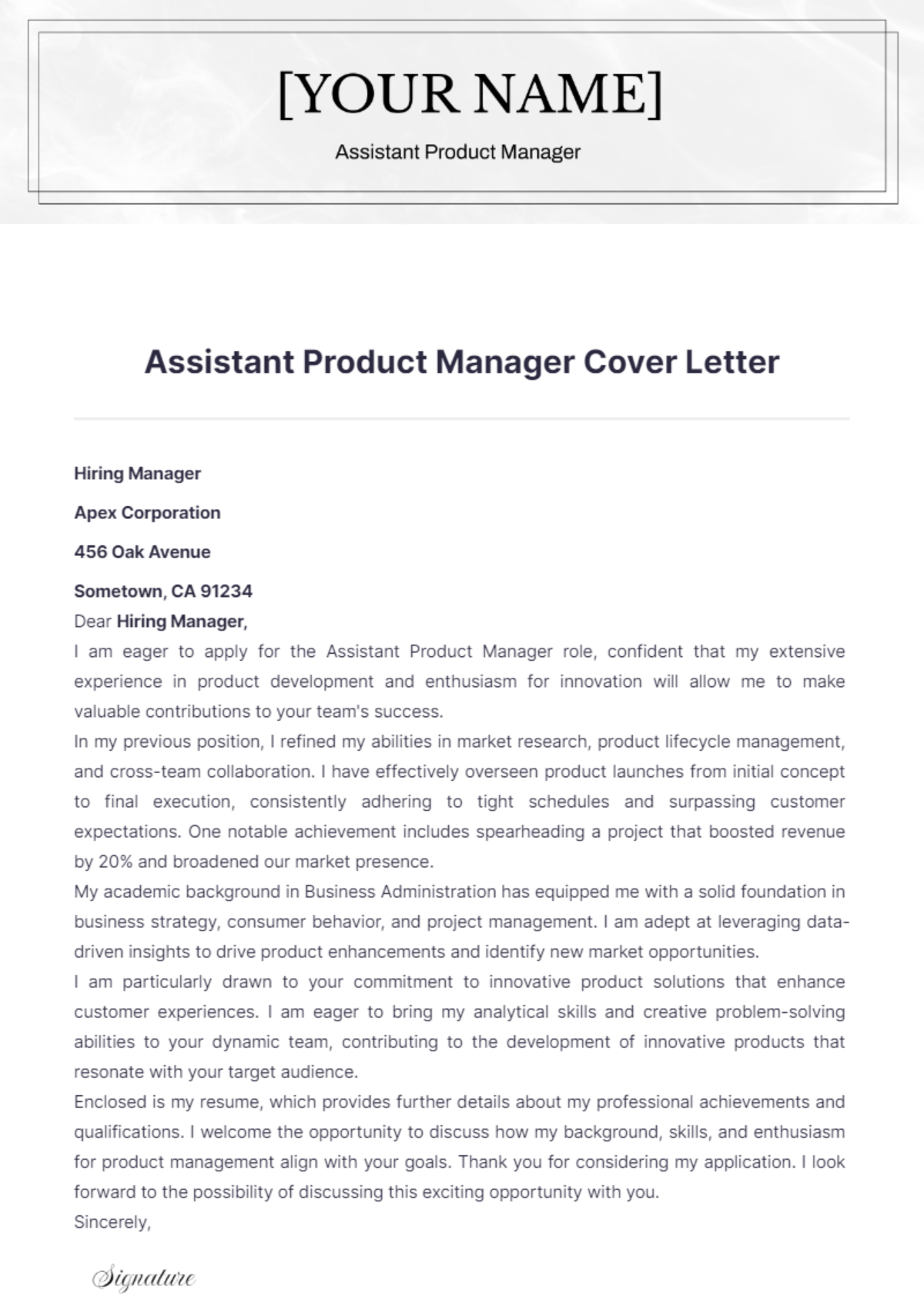 Assistant Product Manager Cover Letter