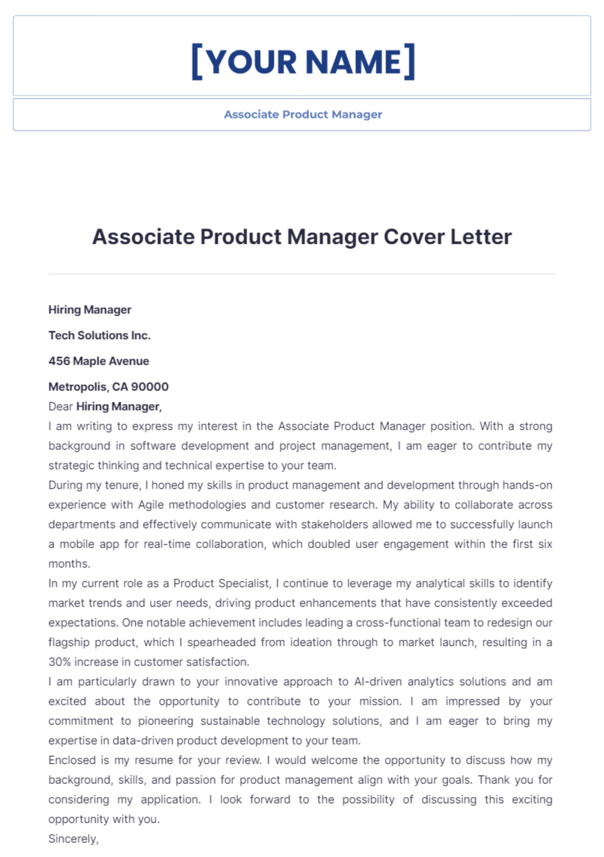 Associate Product Manager Cover Letter