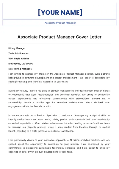Free Associate Product Manager Cover Letter to Edit Online