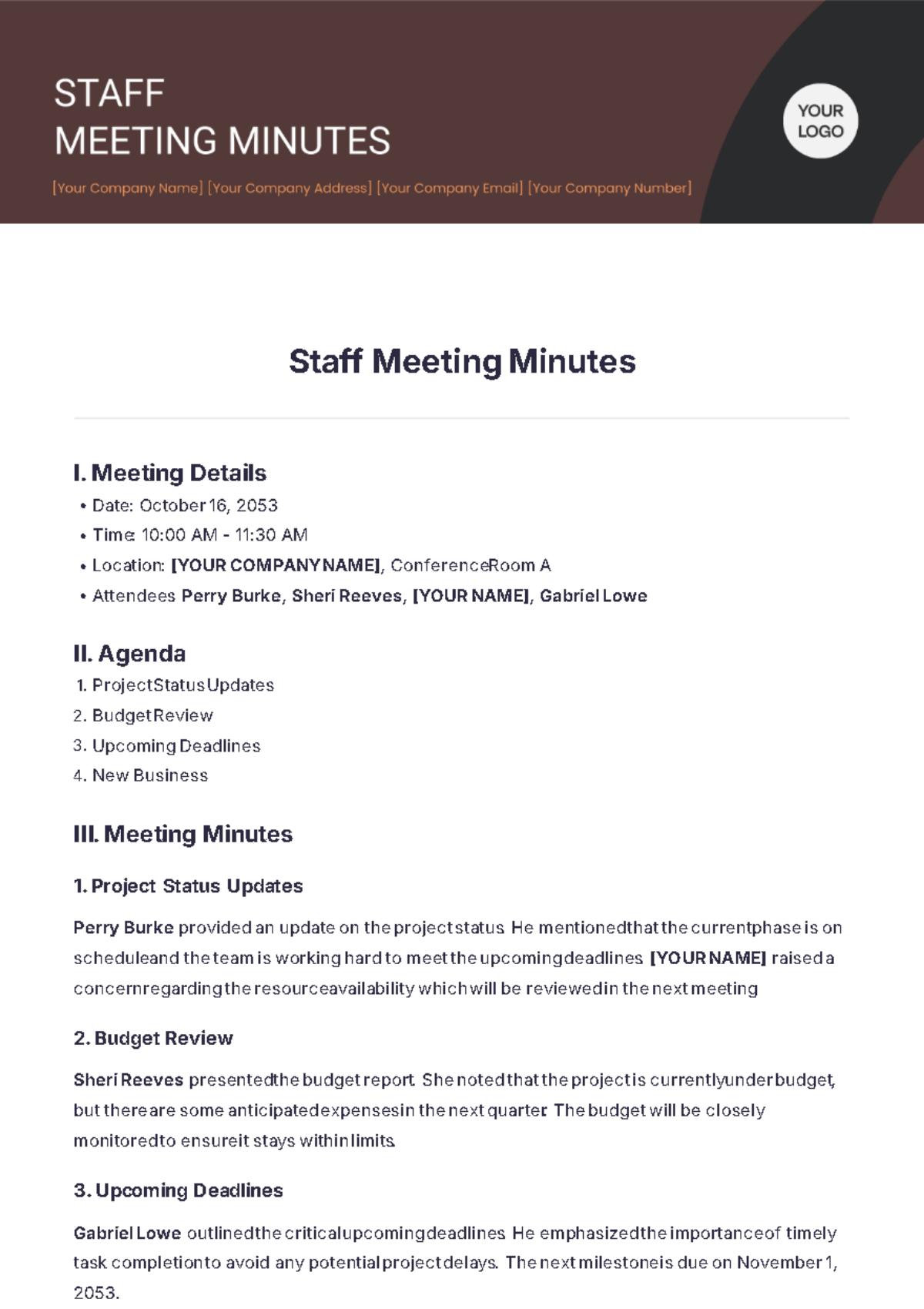 Staff Meeting Minutes Design Template - Edit Online & Download