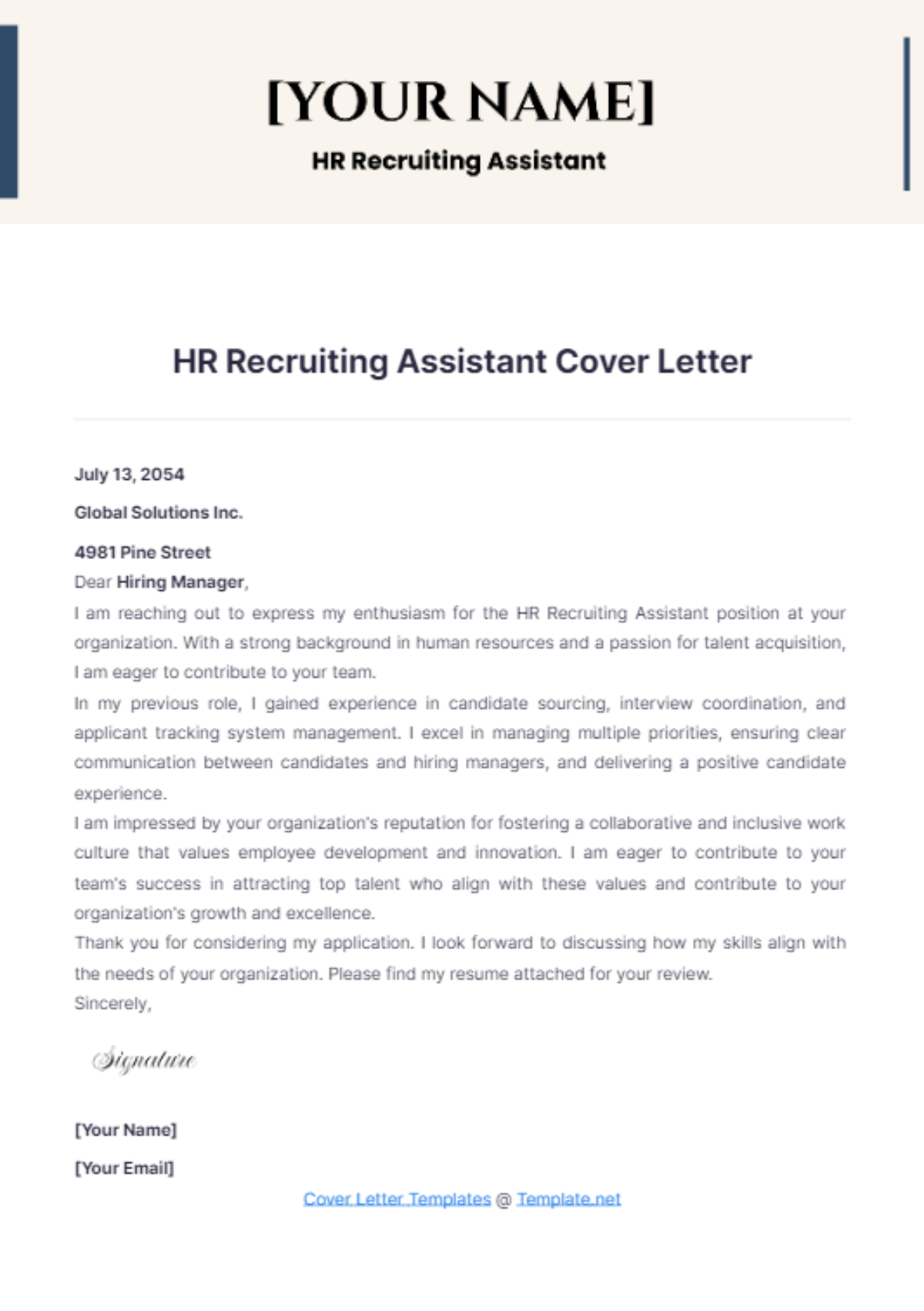 HR Recruiting Assistant Cover Letter - Edit Online & Download