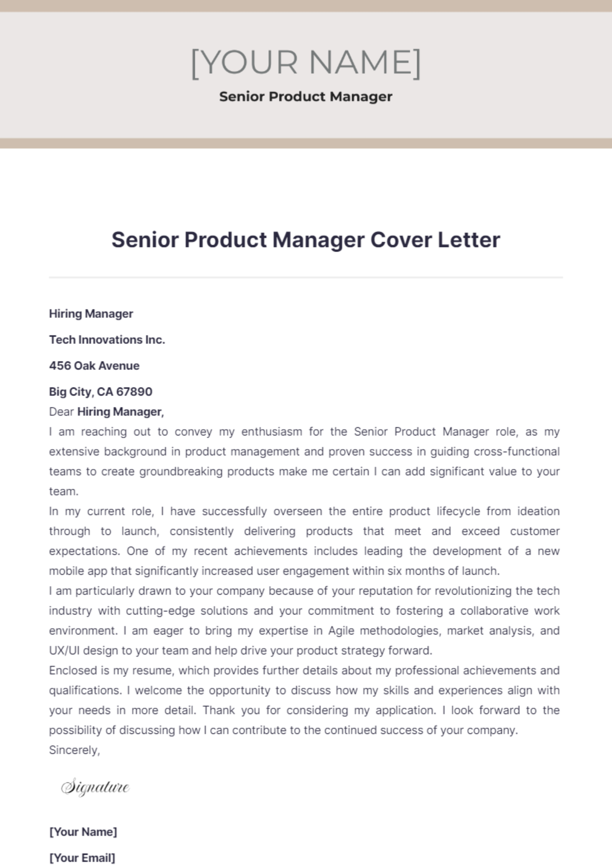 Senior Product Manager Cover Letter - Edit Online & Download