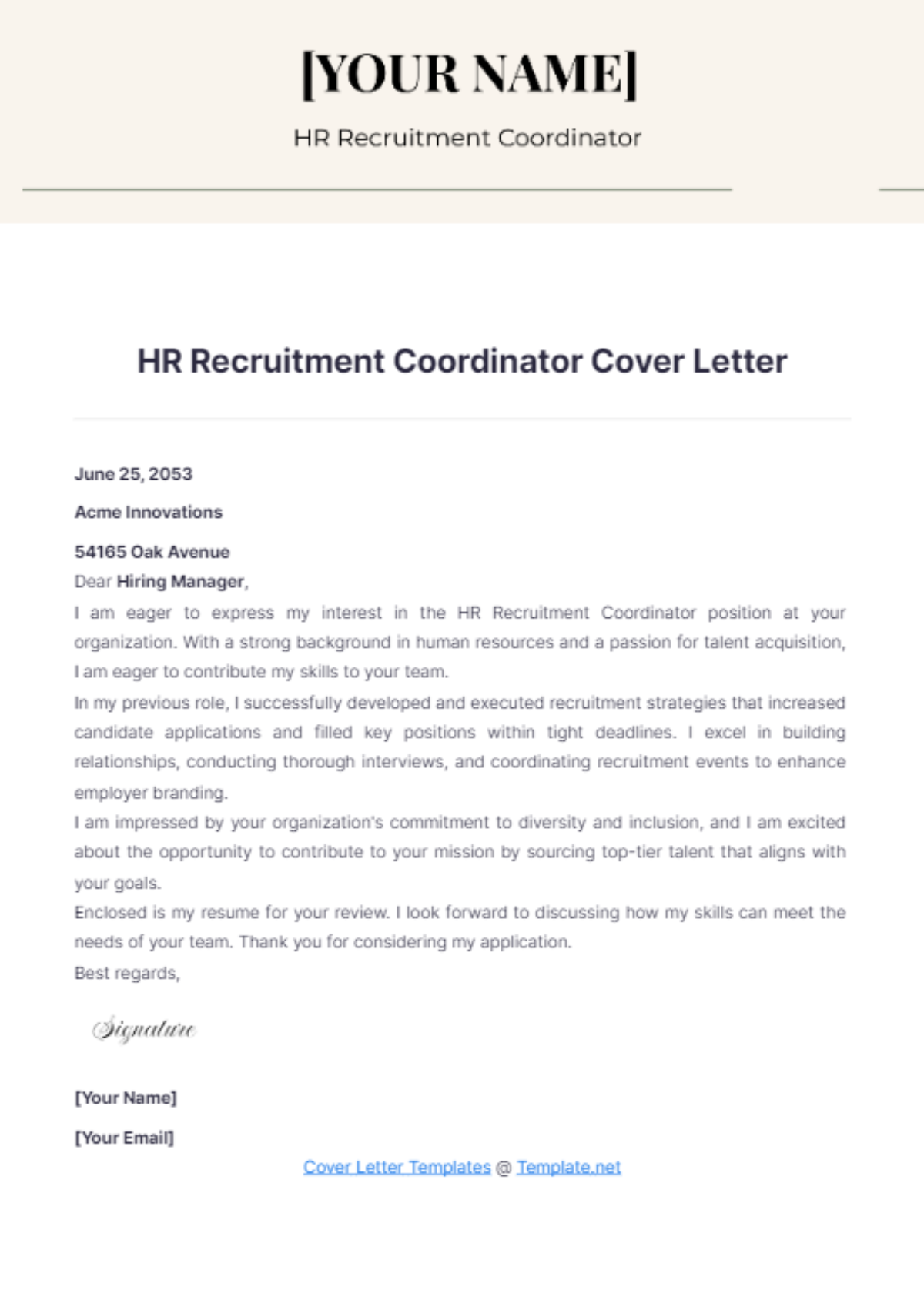 HR Recruitment Coordinator Cover Letter - Edit Online & Download