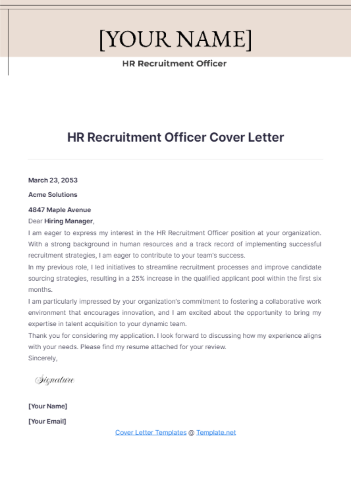 HR Recruitment Officer Cover Letter - Edit Online & Download