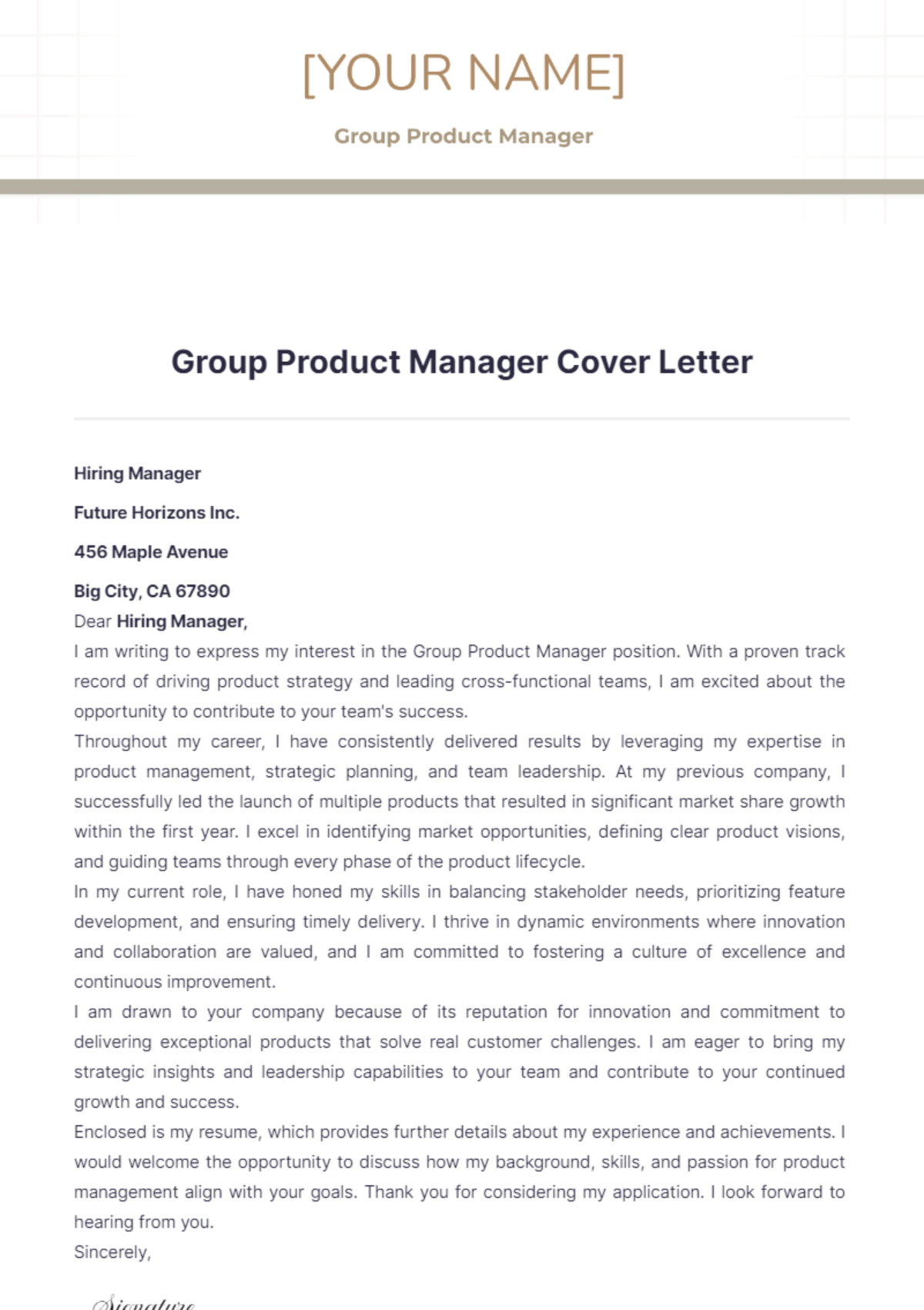 Group Product Manager Cover Letter