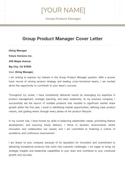 Free Group Product Manager Cover Letter to Edit Online