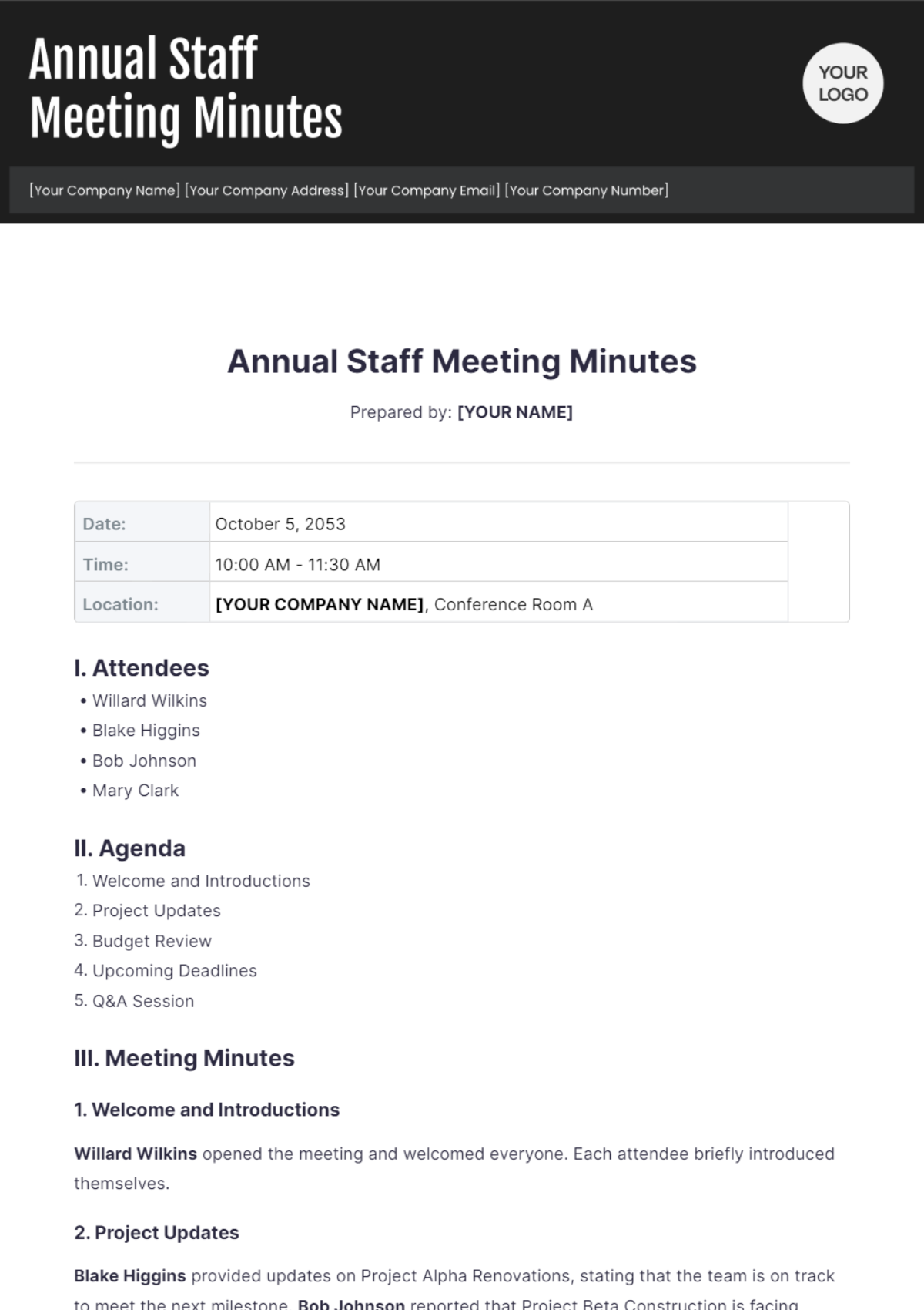 Annual Staff Meeting Minutes Template - Edit Online & Download