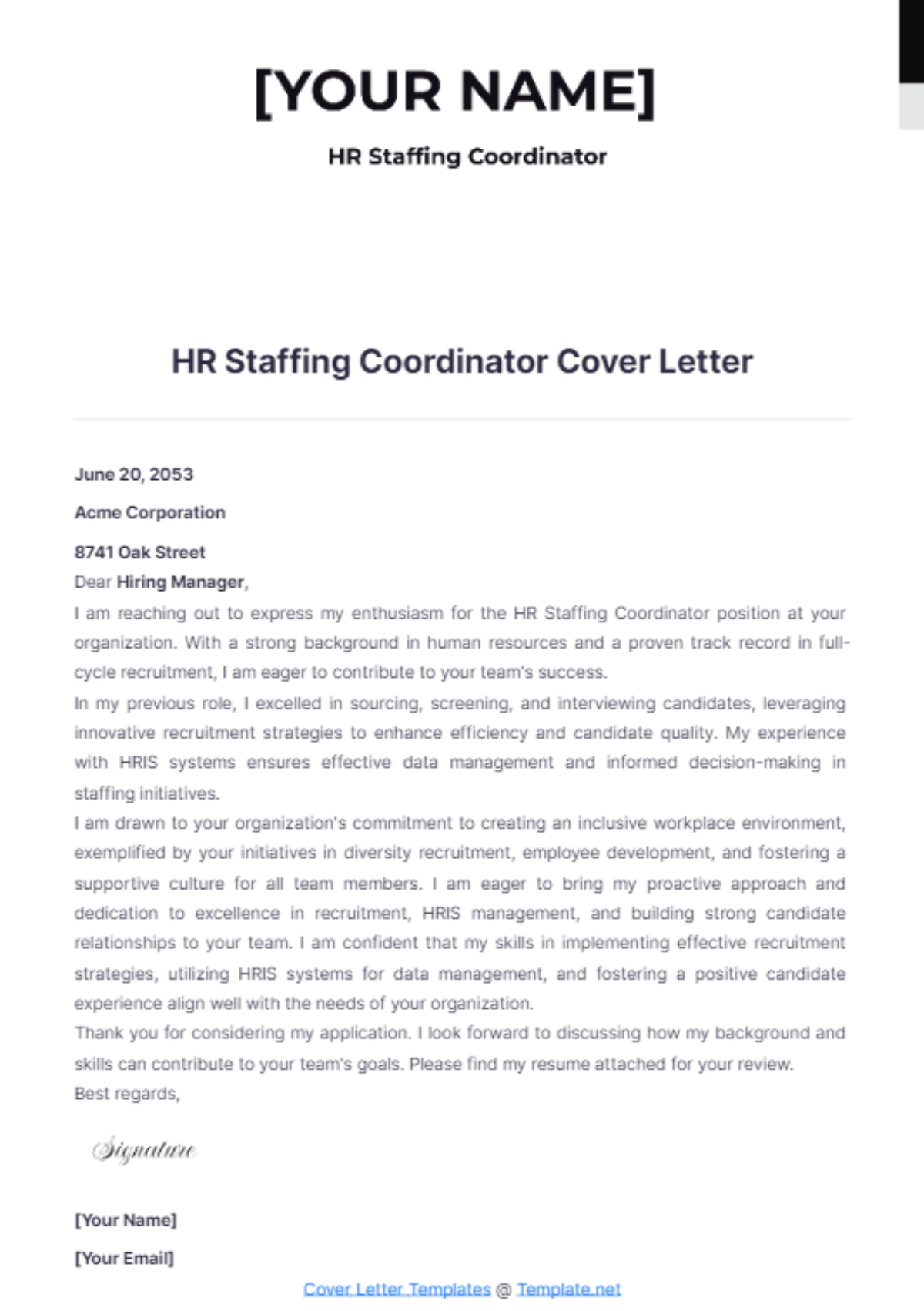 cover letter for staffing coordinator