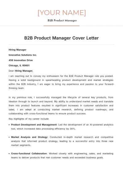 Free B2B Product Manager Cover Letter to Edit Online