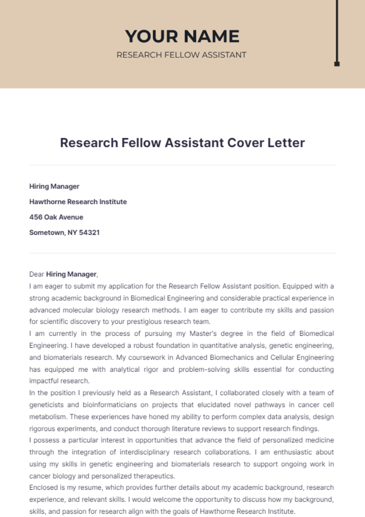 Research Fellow Assistant Cover Letter - Edit Online & Download