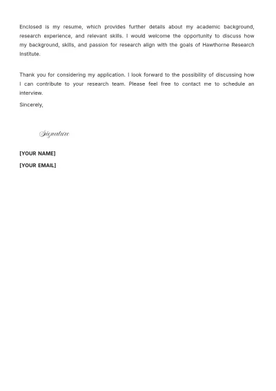 Free Research Fellow Assistant Cover Letter to Edit Online