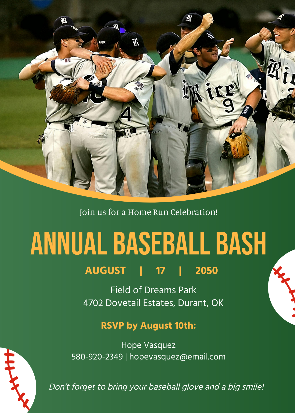 Baseball Party Invitation with Photo