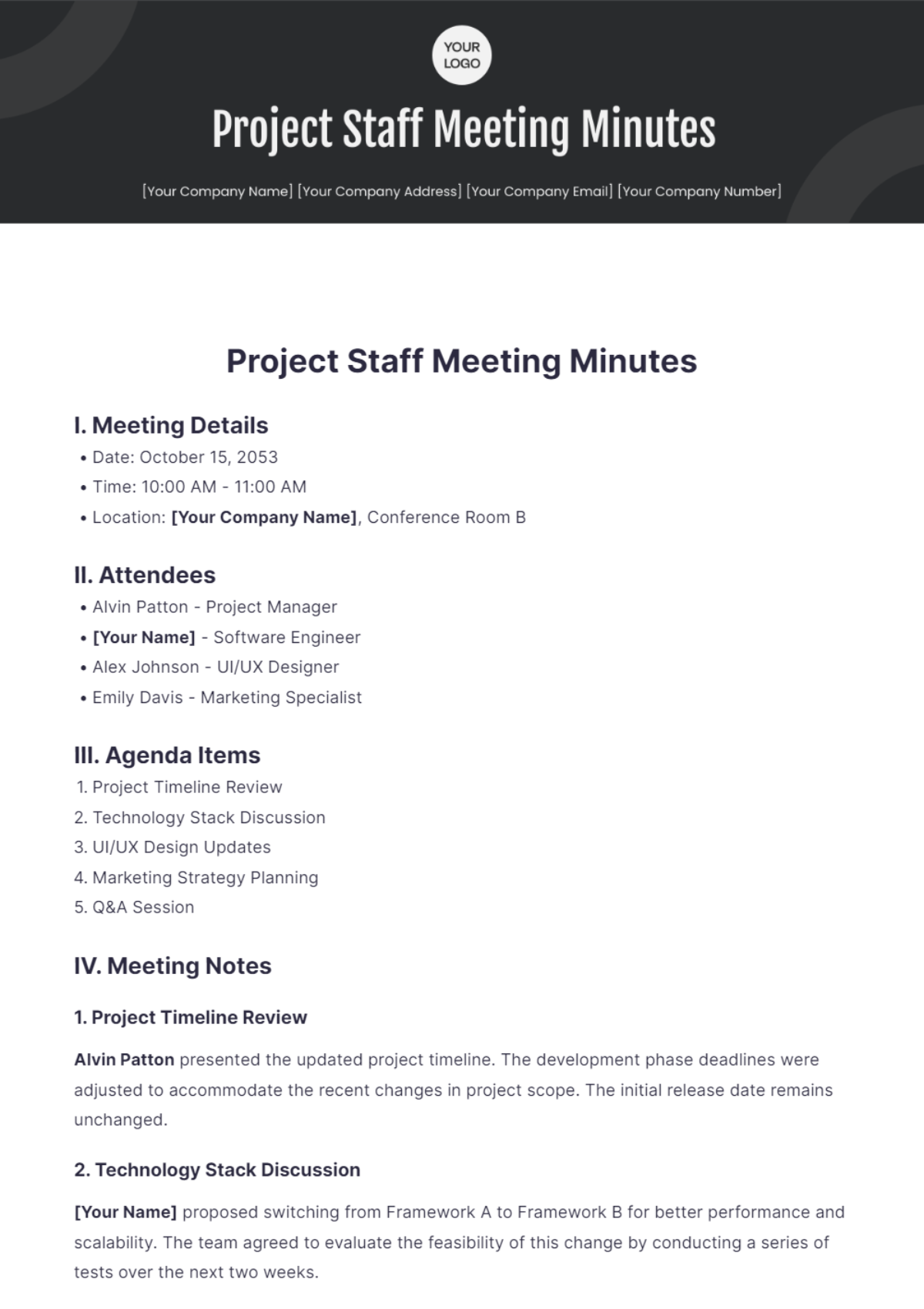 Project Staff Meeting Minutes Template - Edit Online & Download