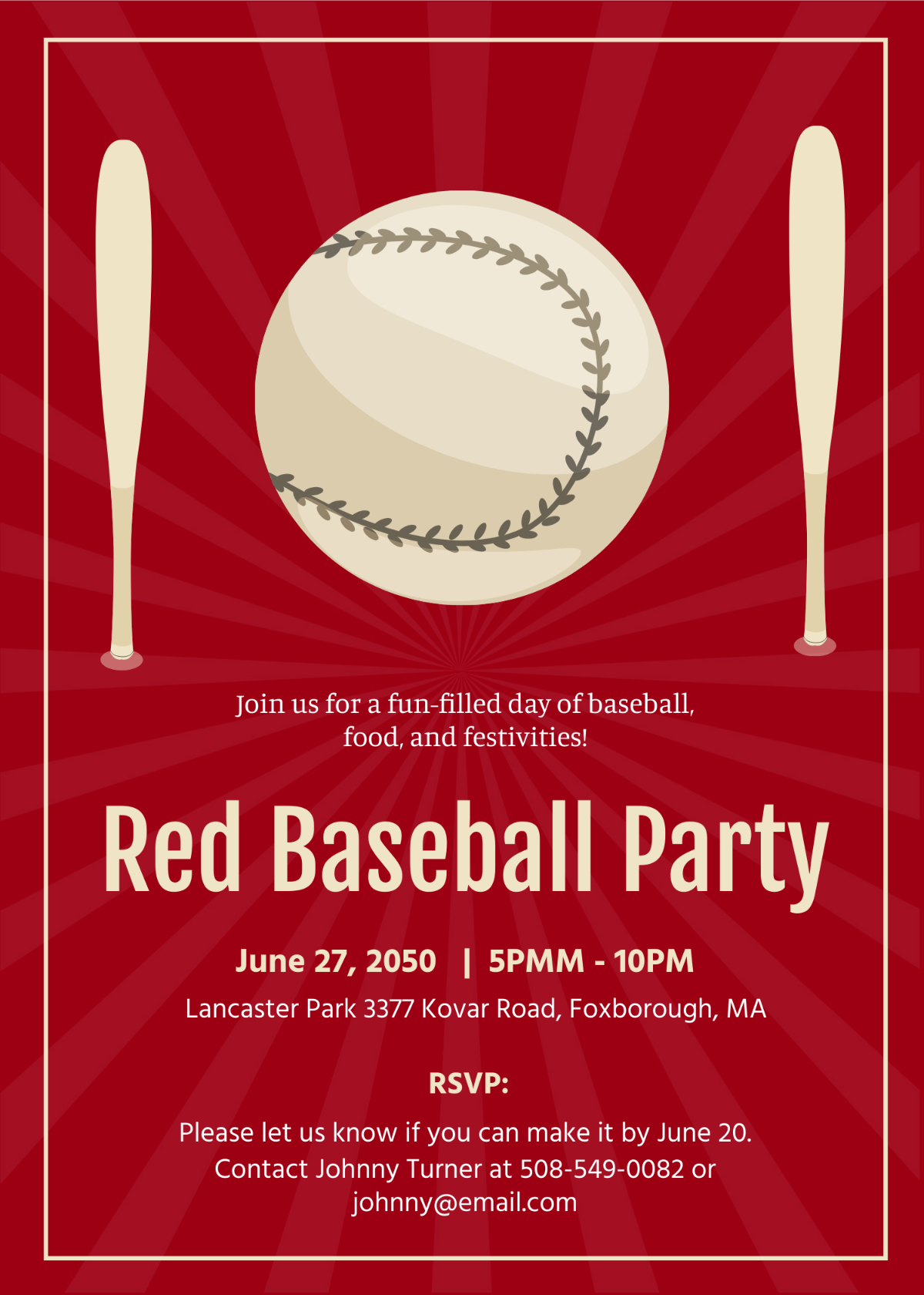 Red Baseball Party Invitation