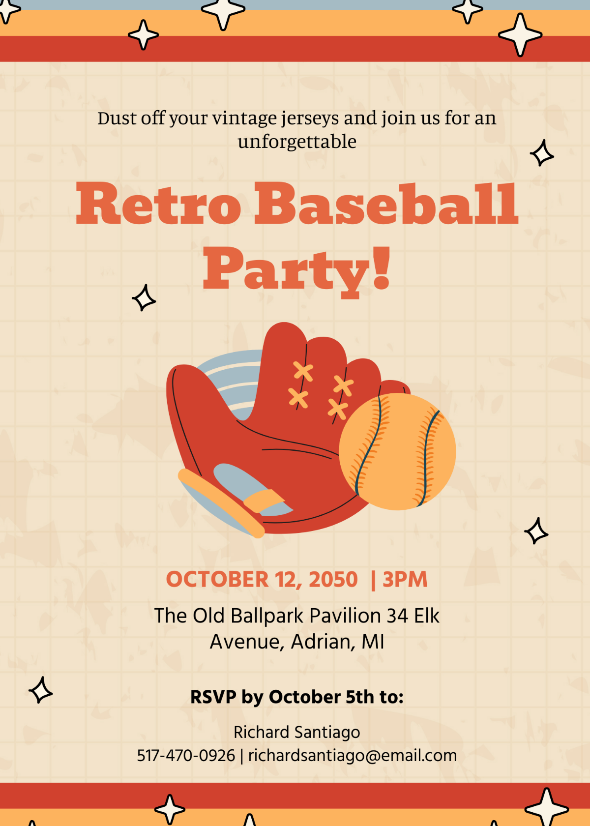 Retro Baseball Party Invitation