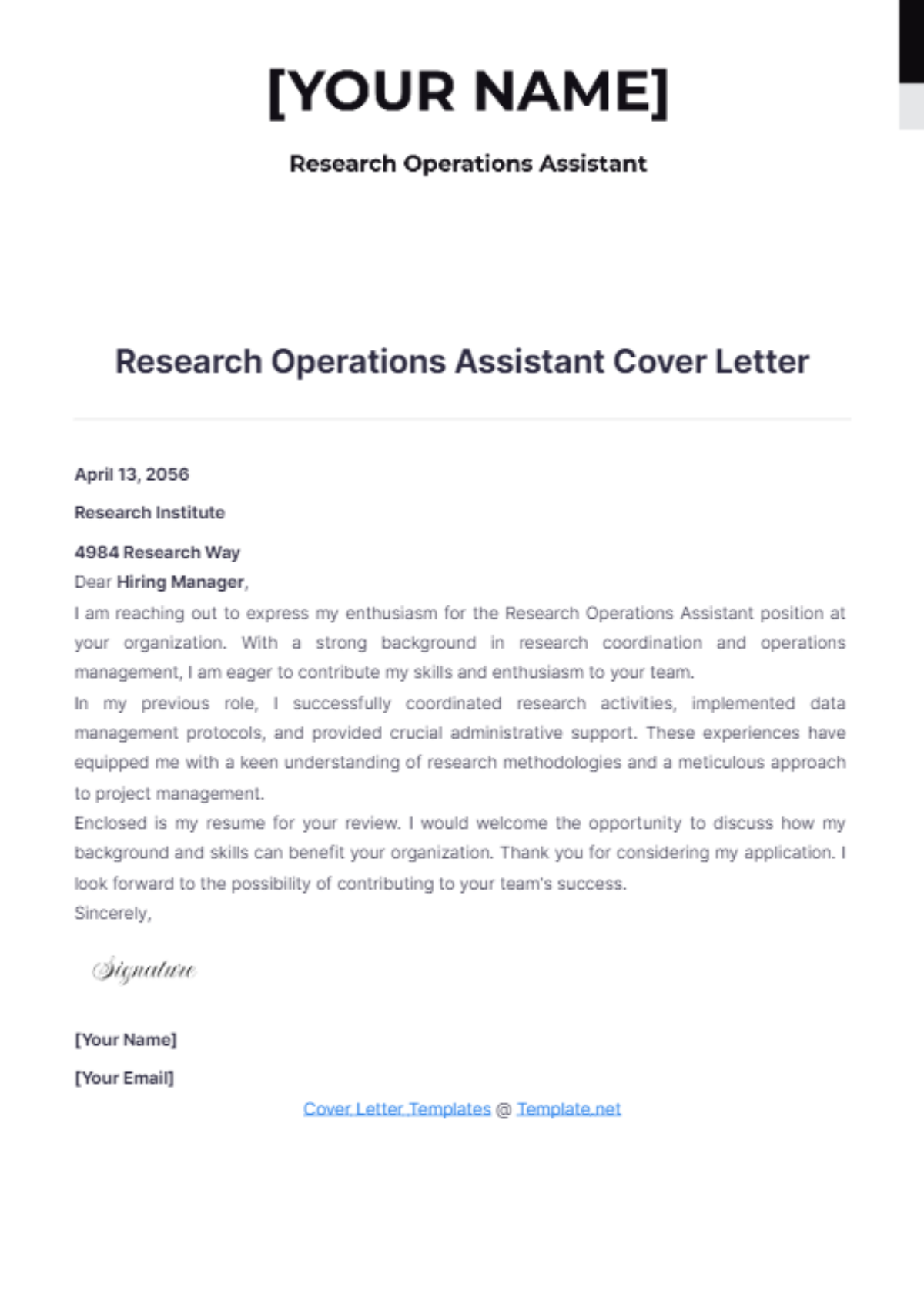 Research Operations Assistant Cover Letter - Edit Online & Download