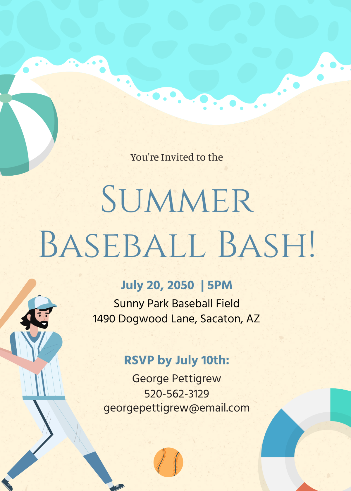 Baseball Summer Party Invitation