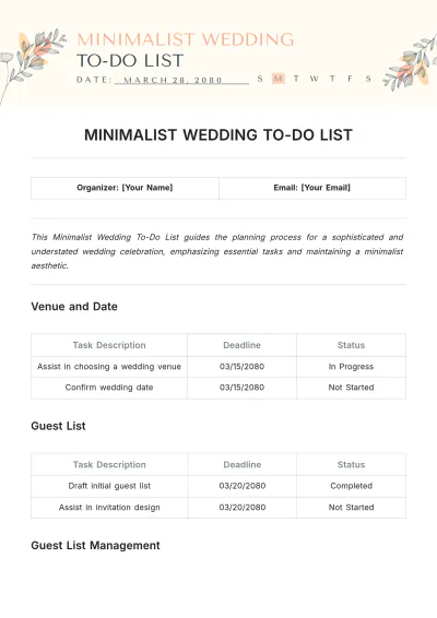 Free Minimalist Wedding To Do List Template to Edit Online