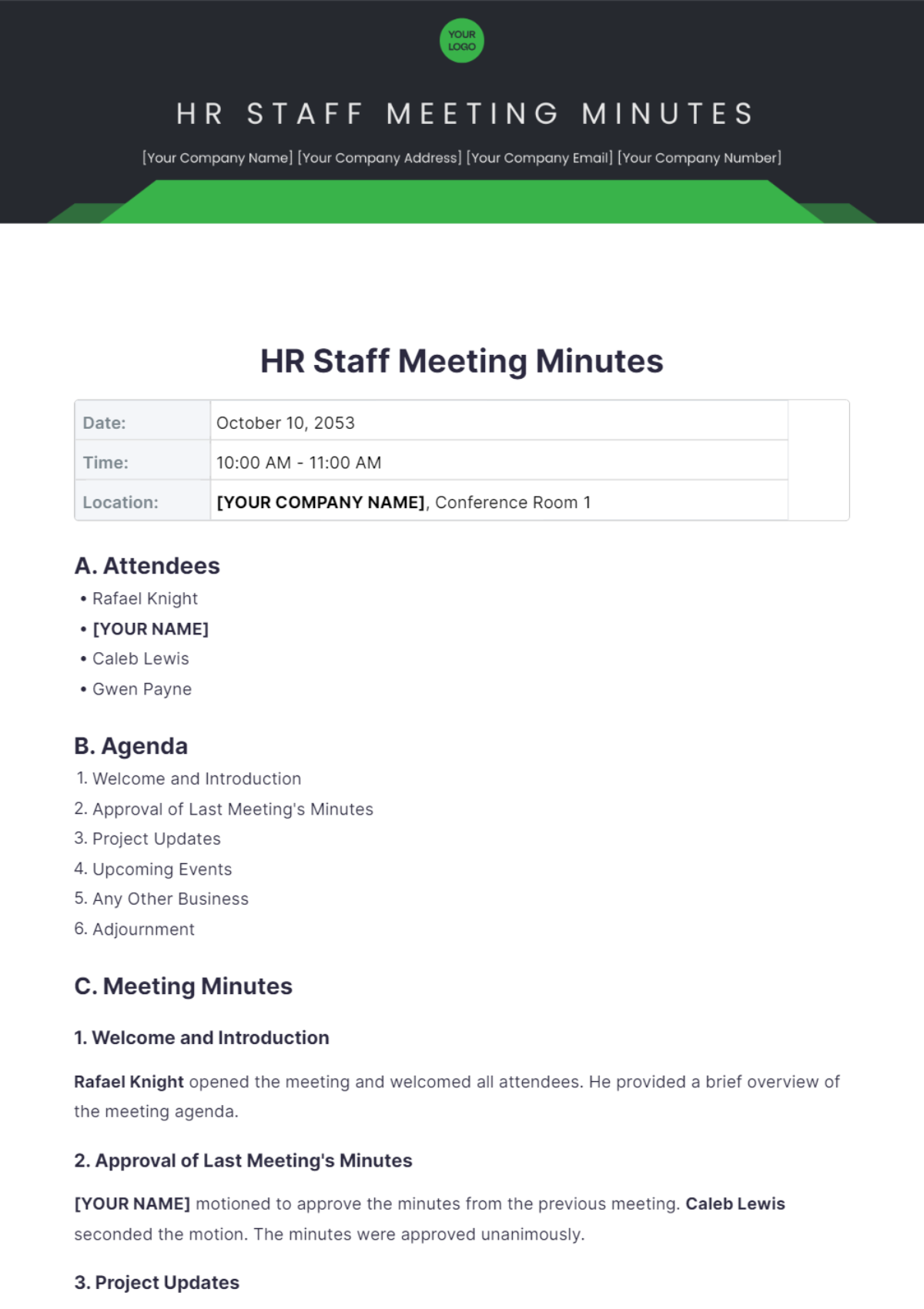 HR Staff Meeting Minutes Template - Edit Online & Download