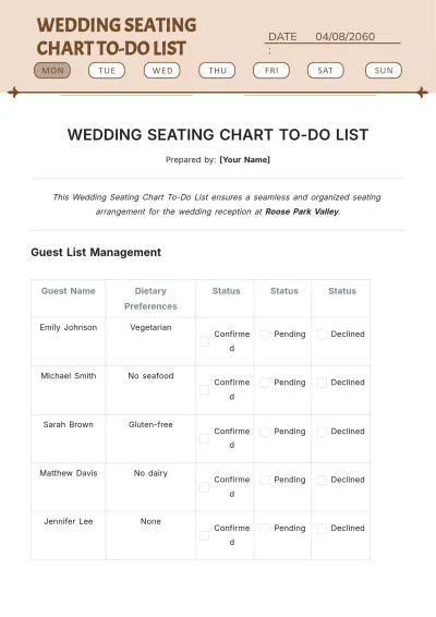 Free Wedding Seating Chart To Do List Template to Edit Online