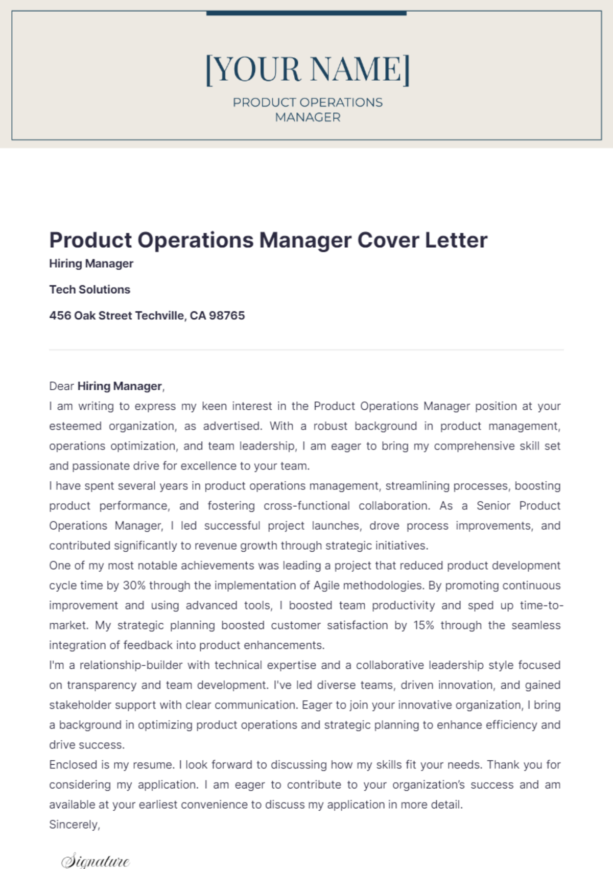 Product Manager Cover Letter Templates - Edit Online & Download ...